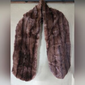 Luxurious Brown Fur Scarf, 73"x 12"